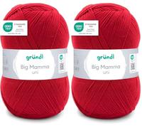 Gründl Wolle Big Mamma uni - XXL Wolle zum Stricken - Strickgarn - Weich und hautfreundlich - 100% Polyacryl - 1 Knäuel 400 g / 1040 m - Nadelstärke 3,5-4,5 - rot (Packung mit 2)