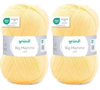 Gründl Wolle Big Mamma uni - XXL Wolle zum Stricken - Strickgarn - Weich und hautfreundlich - 100% Polyacryl - 1 Knäuel 400 g / 1040 m - Nadelstärke 3,5-4,5 - pastellgelb (Packung mit 2)