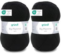 Gründl Wolle Big Mamma uni - XXL Wolle zum Stricken - Strickgarn - Weich und hautfreundlich - 100% Polyacryl - 1 Knäuel 400 g / 1040 m - Nadelstärke 3,5-4,5 - schwarz (Packung mit 2)