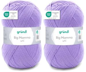 Gründl Wolle Big Mamma uni - XXL Wolle zum Stricken - Strickgarn - Weich und hautfreundlich - 100% Polyacryl - 1 Knäuel 400 g / 1040 m - Nadelstärke 3,5-4,5 - violett (Packung mit 2)