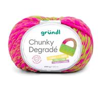Gründl Wolle Chunky Degradé, dicke Häkelwolle, Strickgarn mit Farbverlauf gelb grün pink, 200g 120m, 100% Wolle mulesingfrei, Nadelstärke 12mm (03)