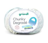 Gründl Wolle Chunky Degradé, dicke Häkelwolle, Strickgarn mit Farbverlauf weiß hellblau türkis, 200g 120m, 100% Wolle mulesingfrei, Nadelstärke 12mm (01)