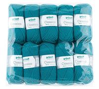 Gründl Classico Wolle (OEKO-TEX® zertifiziertes Strickgarn/Häkelgarn aus 50% Schurwolle (Merino superwash) & 50% Polyacryl, 50 g/120 m, Nadelstärke: 3,5-4,5, 10 Knäuel á 50 g), Petrol