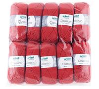 Gründl Classico Wolle (OEKO-TEX® zertifiziertes Strickgarn aus 50 % Schurwolle (Merino) & 50 % Polyacryl, 50 g/120 m, Nadelstärke: 3,5 - 4,5, 10 Knäuel á 50 g), Rot