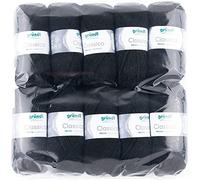 Gründl Classico Wolle (OEKO-TEX® zertifiziertes Strickgarn aus 50 % Schurwolle (Merino ) & 50 % Polyacryl, 50 g/120 m, Nadelstärke: 3,5 - 4,5, 10 Knäuel á 50 g), Schwarz