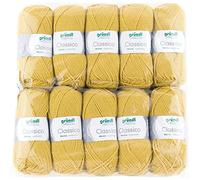 Gründl Classico Wolle (OEKO-TEX® zertifiziertes Strickgarn aus 50% Schurwolle (Merino) & 50% Polyacryl, 50 g/120 m, Nadelstärke: 3,5-4,5, 10 Knäuel á 50 g), Senf