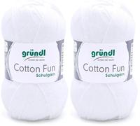 Gründl Wolle Cotton Fun - Wolle zum Häkeln - Strickgarn - Häkelgarn - Pflegeleicht und hautfreundlich - 100% Baumwolle - 1 Knäuel 50 g / 115 m - Nadelstärke 3-4 - Weiß (Packung mit 2)