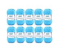 Gründl Wolle Cotton Fun - Wolle zum Häkeln - Strickgarn - Häkelgarn - Pflegeleicht und hautfreundlich - 100% Baumwolle - 10 Knäuel 50 g / 115 m - Nadelstärke 3-4 - Himmelblau