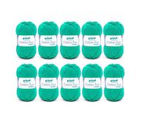 Gründl Wolle Cotton Fun - Wolle zum Häkeln - Strickgarn - Häkelgarn - Pflegeleicht und hautfreundlich - 100% Baumwolle - 10 Knäuel 50 g / 115 m - Nadelstärke 3-4 - Grasgrün