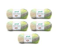 Gründl Wolle Cotton Quick Batik Strickgarn/Häkelgarn (Garn mit Farbverlauf aus 100% Baumwolle, OEKO-TEX zertifiziert, 100 g / 260 m, Nadelstärke: 3-4, 5 x 100 g), natur-türkis-gelb-grün