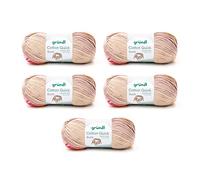 Gründl Wolle Cotton Quick Batik Strickgarn 5 x 100 g, Beige-rosa-orange | Wolle zum Häkeln mit Farbverlauf - Strickgarn Glänzend und hautfreundlich 100 % Baumwolle - 100 g / 260 m - Nadelstärke 3 - 4