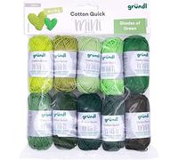 Gründl Wolle Cotton Quick Mini Shades - dünne Wolle zum Häkeln von kleinen Figuren - Glänzend und hautfreundlich - 100% Baumwolle - 10 Miniknäuel 15 g / 37 m - Nadelstärke 3-4 - grün