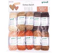 Gründl Wolle Cotton Quick Mini Shades - dünne Wolle zum Häkeln von kleinen Figuren - Glänzend und hautfreundlich - 100% Baumwolle - 10 Miniknäuel 15 g / 37 m - Nadelstärke 3-4 - braun