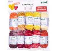 Gründl Wolle Cotton Quick Mini Shades - dünne Wolle zum Häkeln von kleinen Figuren - Glänzend und hautfreundlich - 100% Baumwolle - 10 Miniknäuel 15 g / 37 m - Nadelstärke 3-4 - gelb und rot