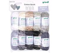 Gründl Wolle Cotton Quick Mini Shades - dünne Wolle zum Häkeln von kleinen Figuren - Glänzend und hautfreundlich - 100% Baumwolle - 10 Miniknäuel 15 g / 37 m - Nadelstärke 3-4 - grau