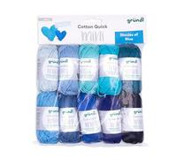 Gründl Wolle Cotton Quick Mini Shades - dünne Wolle zum Häkeln von kleinen Figuren - Glänzend und hautfreundlich - 100% Baumwolle - 10 Miniknäuel 15 g / 37 m - Nadelstärke 3-4 - blau