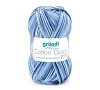 Gründl Wolle Cotton Quick print - dünn zum Häkeln mit Farbverlauf - Strickgarn - Glänzend und hautfreundlich - 100% Baumwolle - 1 Knäuel 50 g / 125 m - Nadelstärke 3-4 - blau-marine-grau