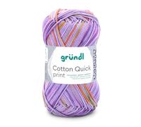 Gründl Wolle Cotton Quick print - dünne Wolle mit Farbverlauf zum Häkeln - Häkelgarn - Glänzend und hautfreundlich - 100% Baumwolle - 1 Knäuel 50 g / 125 m - Nadelstärke 3-4 - Lila-grün-orange