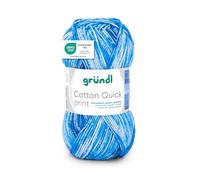 Gründl Wolle Cotton Quick print - dünne Wolle mit Farbverlauf zum Häkeln - Häkelgarn - Glänzend und hautfreundlich - 100% Baumwolle - 1 Knäuel 50 g / 125 m - Nadelstärke 3-4 - denim-taubenblau-aqua