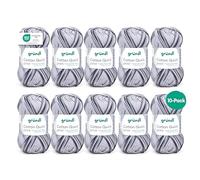 Gründl Wolle Cotton Quick print - dünne Wolle zum Häkeln mit Farbverlauf - Strickgarn - Glänzend und hautfreundlich - 100% Baumwolle - 10 Knäuel 50 g / 125 m - Nadelstärke 3-4 - Schwarz-grau