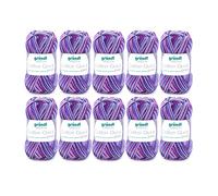 Gründl Cotton Quick Print Strickgarn/Häkelgarn (farbenfrohes Garn aus 100% Baumwolle, OEKO-TEX zertifiziert, 50 g / 125 m, Nadelstärke: 3 - 4, 10 x 50 g), Aubergine Multicolor, 35 x 24 x 7 cm