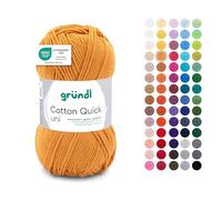 Gründl Wolle Cotton Quick uni - dünne Wolle zum Häkeln - Strickgarn - Häkelgarn - Glänzend und hautfreundlich - 100% Baumwolle - 1 Knäuel 50 g / 125 m - Nadelstärke 3-4 - Senf