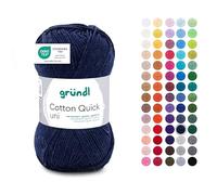 Gründl Wolle Cotton Quick uni - dünne Wolle zum Häkeln - Strickgarn - Häkelgarn - Glänzend und hautfreundlich - 100% Baumwolle - 1 Knäuel 50 g / 125 m - Nadelstärke 3-4 - Dunkelblau