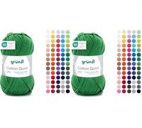 Gründl Wolle Cotton Quick uni - dünne Wolle zum Häkeln - Strickgarn - Häkelgarn - Glänzend und hautfreundlich - 100% Baumwolle - 1 Knäuel 50 g / 125 m - Nadelstärke 3-4 - Farn (Packung mit 2)