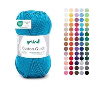 Gründl Wolle Cotton Quick uni - dünne Wolle zum Häkeln - Strickgarn - Häkelgarn - Glänzend und hautfreundlich - 100% Baumwolle - 1 Knäuel 50 g / 125 m - Nadelstärke 3-4 - Petrol