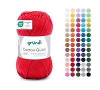 Gründl Wolle Cotton Quick uni - Wolle zum Häkeln aus 100% Baumwolle - Wolle zum Stricken - glänzendes Baumwollgarn 1 Knäuel 50 g / 125 m - Nadelstärke 3-4 -feuerrot