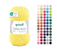 Gründl Wolle Cotton Quick uni - dünne Wolle zum Häkeln - Strickgarn - Häkelgarn - Glänzend und hautfreundlich - 100% Baumwolle - 1 Knäuel 50 g / 125 m - Nadelstärke 3-4 - Gelb