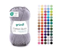 Gründl Wolle Cotton Quick uni Garn zum Stricken & Häkeln aus 100 % Baumwolle, 1 Knäuel 50 g / 125 m, Häkelgarn/ Strickgarn , Silbergrau
