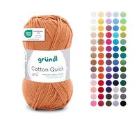 Gründl Wolle Cotton Quick uni - dünne Wolle zum Häkeln - Strickgarn - Häkelgarn - Glänzend und hautfreundlich - 100% Baumwolle - 1 Knäuel 50 g / 125 m - Nadelstärke 3-4 - curry