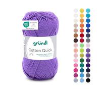 Gründl Wolle Cotton Quick uni - dünne Wolle zum Häkeln - Strickgarn - Häkelgarn - Glänzend und hautfreundlich - 100% Baumwolle - 1 Knäuel 50 g / 125 m - Nadelstärke 3-4 - Lila