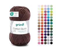 Gründl Wolle Cotton Quick uni - dünne Wolle zum Häkeln - Strickgarn - Häkelgarn - Glänzend und hautfreundlich - 100% Baumwolle - 1 Knäuel 50 g / 125 m - Nadelstärke 3-4 - Schokolade