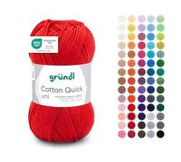 Gründl Wolle Cotton Quick uni - dünne Wolle zum Häkeln - Strickgarn - Häkelgarn - Glänzend und hautfreundlich - 100% Baumwolle - 1 Knäuel 50 g / 125 m - Nadelstärke 3-4 - Kirsche