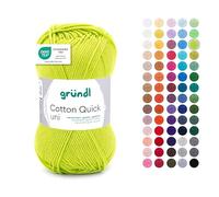 Gründl Wolle Cotton Quick uni - dünne Wolle zum Häkeln - Strickgarn - Häkelgarn - Glänzend und hautfreundlich - 100% Baumwolle - 1 Knäuel 50 g / 125 m - Nadelstärke 3-4 - Hellgrün