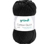 Gründl Wolle Cotton Quick uni - dünne Wolle zum Häkeln - Strickgarn - Häkelgarn - Glänzend und hautfreundlich - 100% Baumwolle - 1 Knäuel 50 g / 125 m - Nadelstärke 3-4 - Schwarz