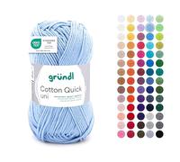 Gründl Wolle Cotton Quick uni - dünne Wolle zum Häkeln - Strickgarn - Häkelgarn - Glänzend und hautfreundlich - 100% Baumwolle - 1 Knäuel 50 g / 125 m - Nadelstärke 3-4 - Himmelblau