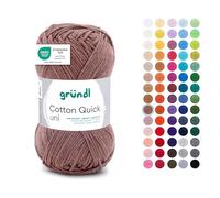 Gründl Wolle Cotton Quick uni - dünne Wolle zum Häkeln - Strickgarn - Häkelgarn - Glänzend und hautfreundlich - 100% Baumwolle - 1 Knäuel 50 g / 125 m - Nadelstärke 3-4 - kaffee