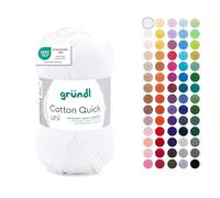 Gründl Wolle Cotton Quick uni - dünne Wolle zum Häkeln - Strickgarn - Häkelgarn - Glänzend und hautfreundlich - 100% Baumwolle - 1 Knäuel 50 g / 125 m - Nadelstärke 3-4 - Weiß
