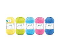 Gründl Wolle Cotton Quick uni - dünne Wolle zum Häkeln - Strickgarn - Häkelgarn - Glänzend und hautfreundlich - 100% Baumwolle - 5 Knäuel 50 g / 125 m - Nadelstärke 3-4 - Sommer-Mix