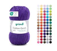 Gründl Wolle Cotton Quick uni - dünne Wolle zum Häkeln - Strickgarn - Häkelgarn - Glänzend und hautfreundlich - 100% Baumwolle - 1 Knäuel 50 g / 125 m - Nadelstärke 3-4 - Pflaume
