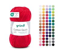 Gründl Wolle Cotton Quick uni - dünne Wolle zum Häkeln - Strickgarn - Häkelgarn - Glänzend und hautfreundlich - 100% Baumwolle - 1 Knäuel 50 g / 125 m - Nadelstärke 3-4 - Rot