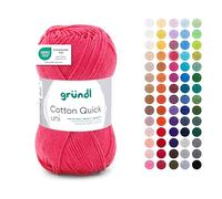 Gründl Wolle Cotton Quick uni - dünne Wolle zum Häkeln - Strickgarn - Häkelgarn - Glänzend und hautfreundlich - 100% Baumwolle - 1 Knäuel 50 g / 125 m - Nadelstärke 3-4 - orangerot
