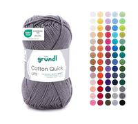 Gründl Wolle Cotton Quick uni - dünne Wolle zum Häkeln - Strickgarn - Häkelgarn - Glänzend und hautfreundlich - 100% Baumwolle - 1 Knäuel 50 g / 125 m - Nadelstärke 3-4 - Mausgrau