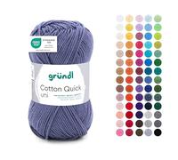 Gründl Wolle Cotton Quick uni - dünne Wolle zum Häkeln - Strickgarn - Häkelgarn - Glänzend und hautfreundlich - 100% Baumwolle - 1 Knäuel 50 g / 125 m - Nadelstärke 3-4 - Grau Blau