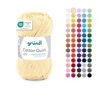 Gründl Wolle Cotton Quick uni - Wolle zum Häkeln aus 100% Baumwolle - Wolle zum Stricken - glänzendes Baumwollgarn 1 Knäuel 50 g / 125 m - Nadelstärke 3-4 -pastellgelb