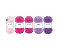 Gründl Wolle Cotton Quick uni Garn zum Stricken und Häkeln aus 100% Baumwolle, 5 Knäuel 50 g / 125 m, Strickgarn/Baumwollgarn, Rosa-Pink-Lila-Mix
