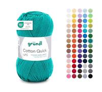 Gründl Wolle Cotton Quick uni - dünne Wolle zum Häkeln - Strickgarn - Häkelgarn - Glänzend und hautfreundlich - 100% Baumwolle - 1 Knäuel 50 g / 125 m - Nadelstärke 3-4 - Smaragdgrün